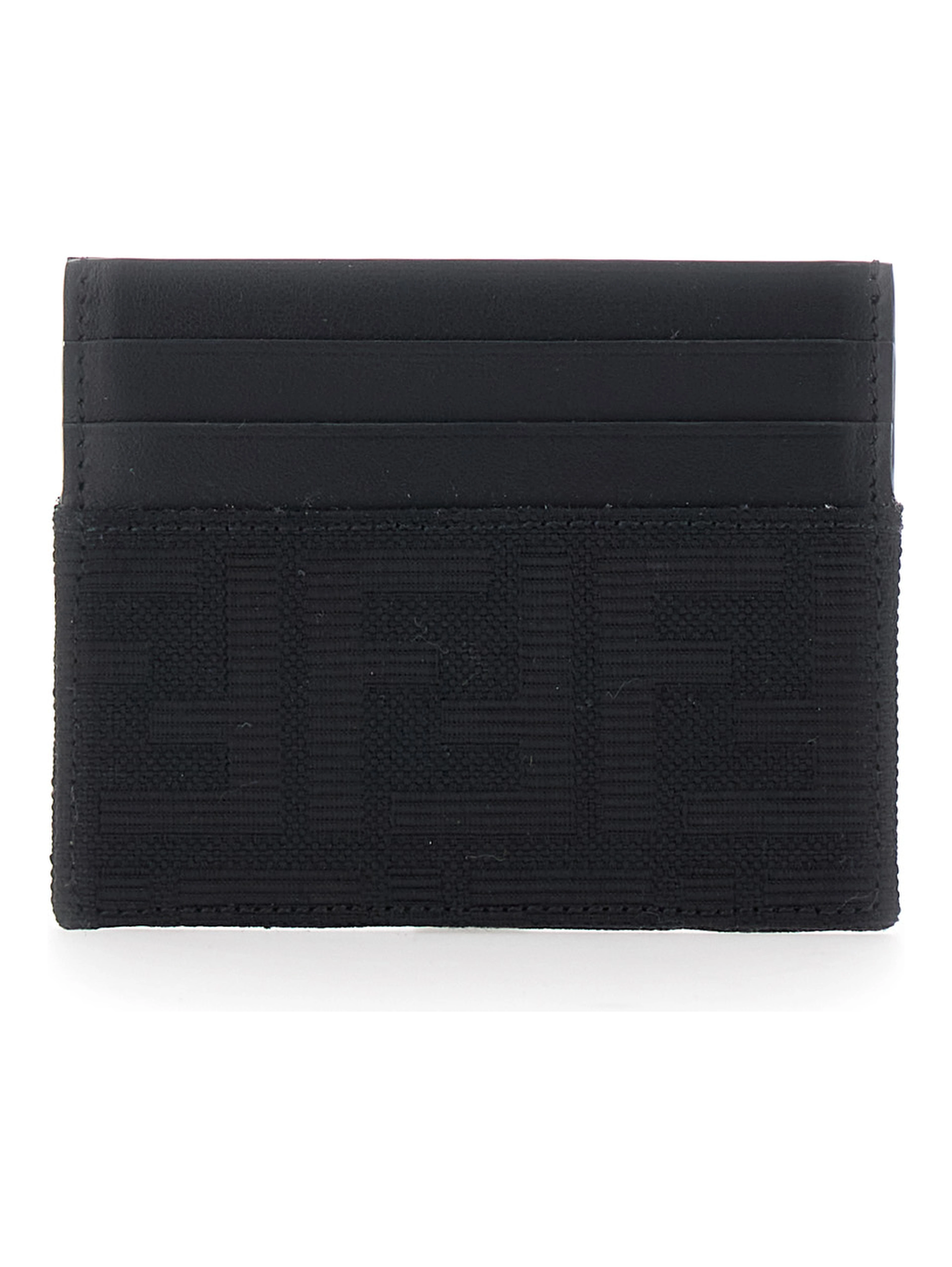 Black Cardholder with FF motif in leather and fabric for men