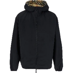 Reversible Jacket with EKD Logo Embroidery and Check Motif Beige Men