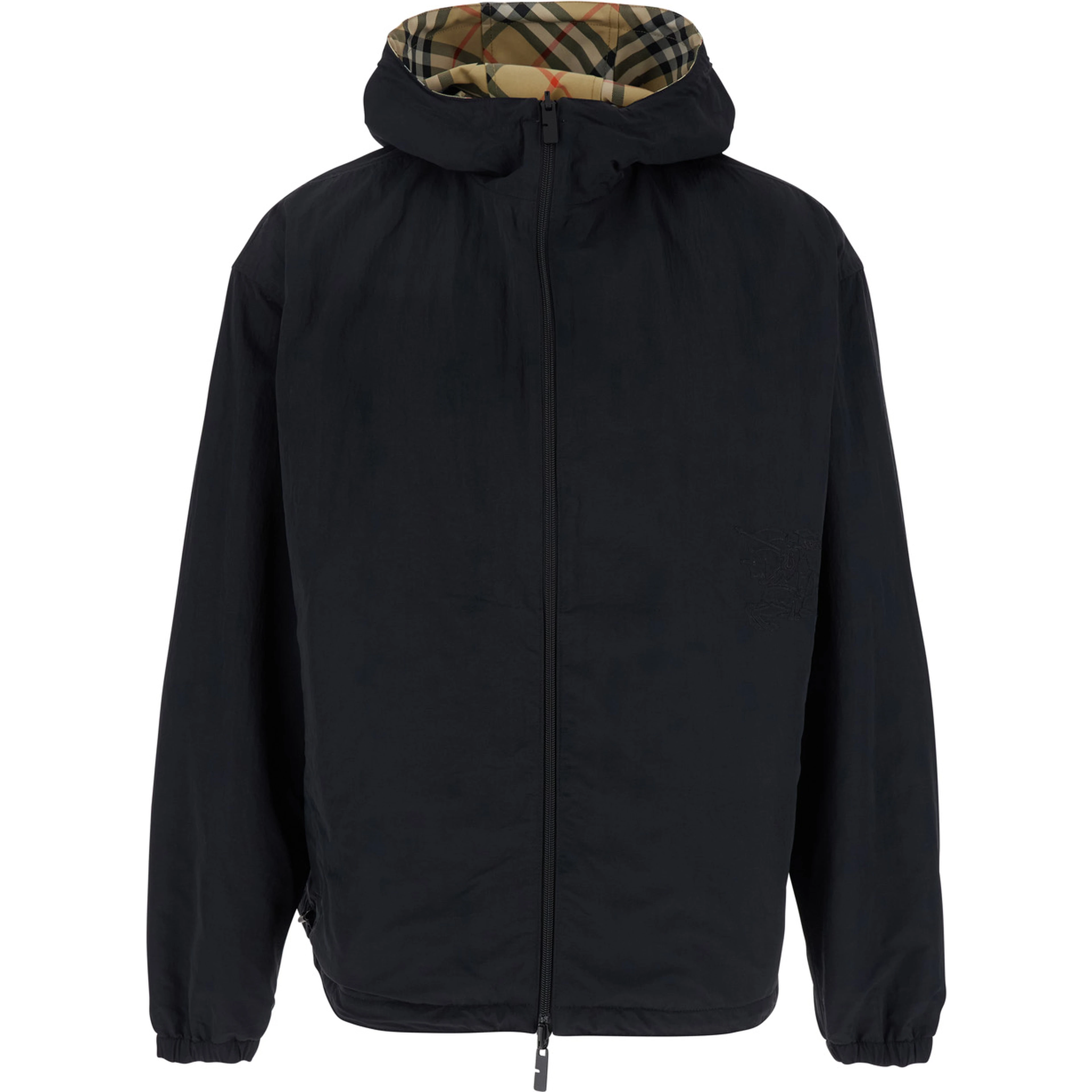 Reversible Jacket with EKD Logo Embroidery and Check Motif Beige Men
