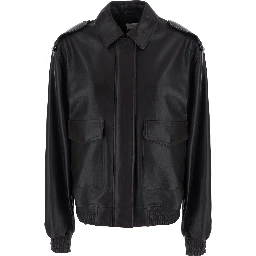 Astra Brown Jacket with classic collar and elasticated waist in leather for women