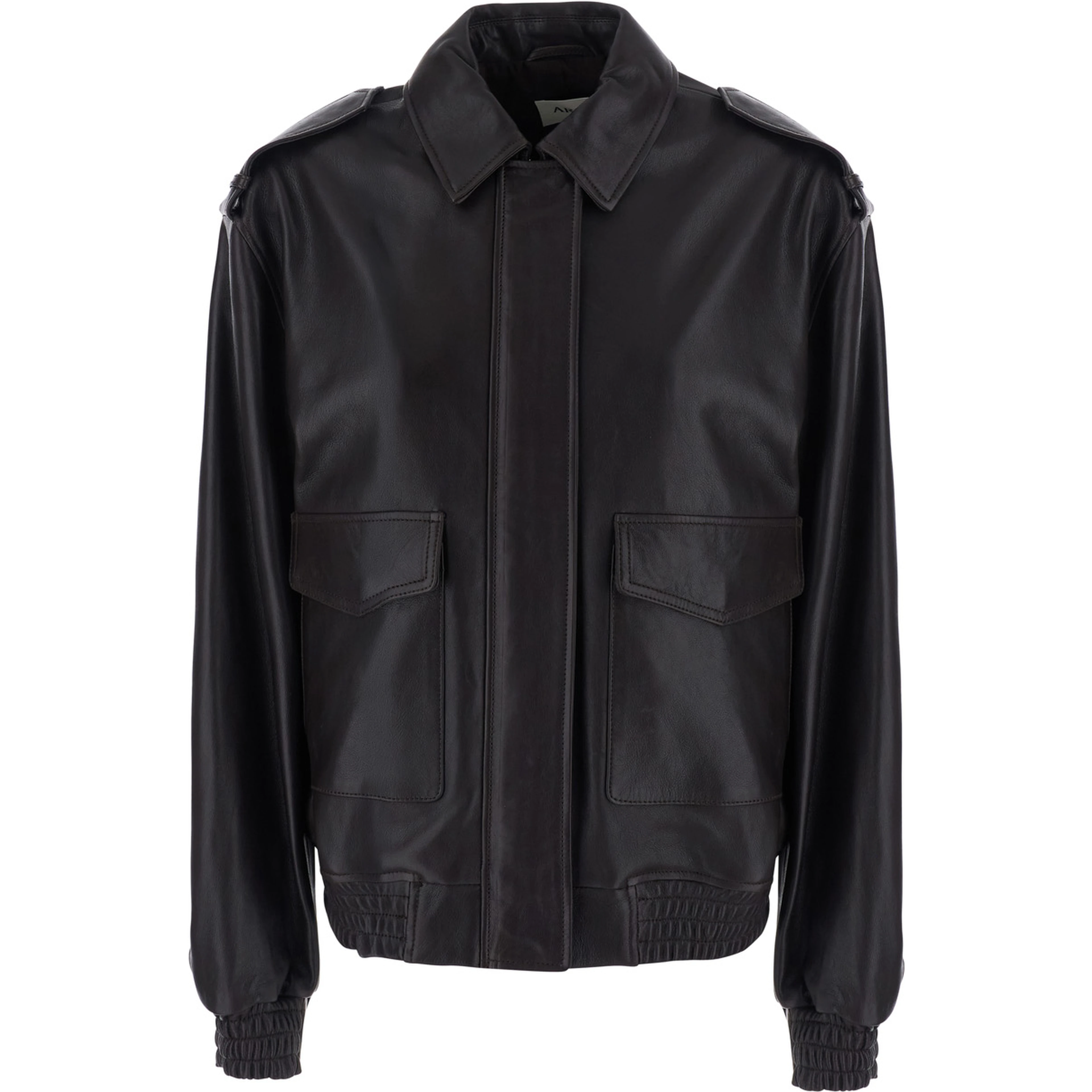 Astra Brown Jacket with classic collar and elasticated waist in leather for women