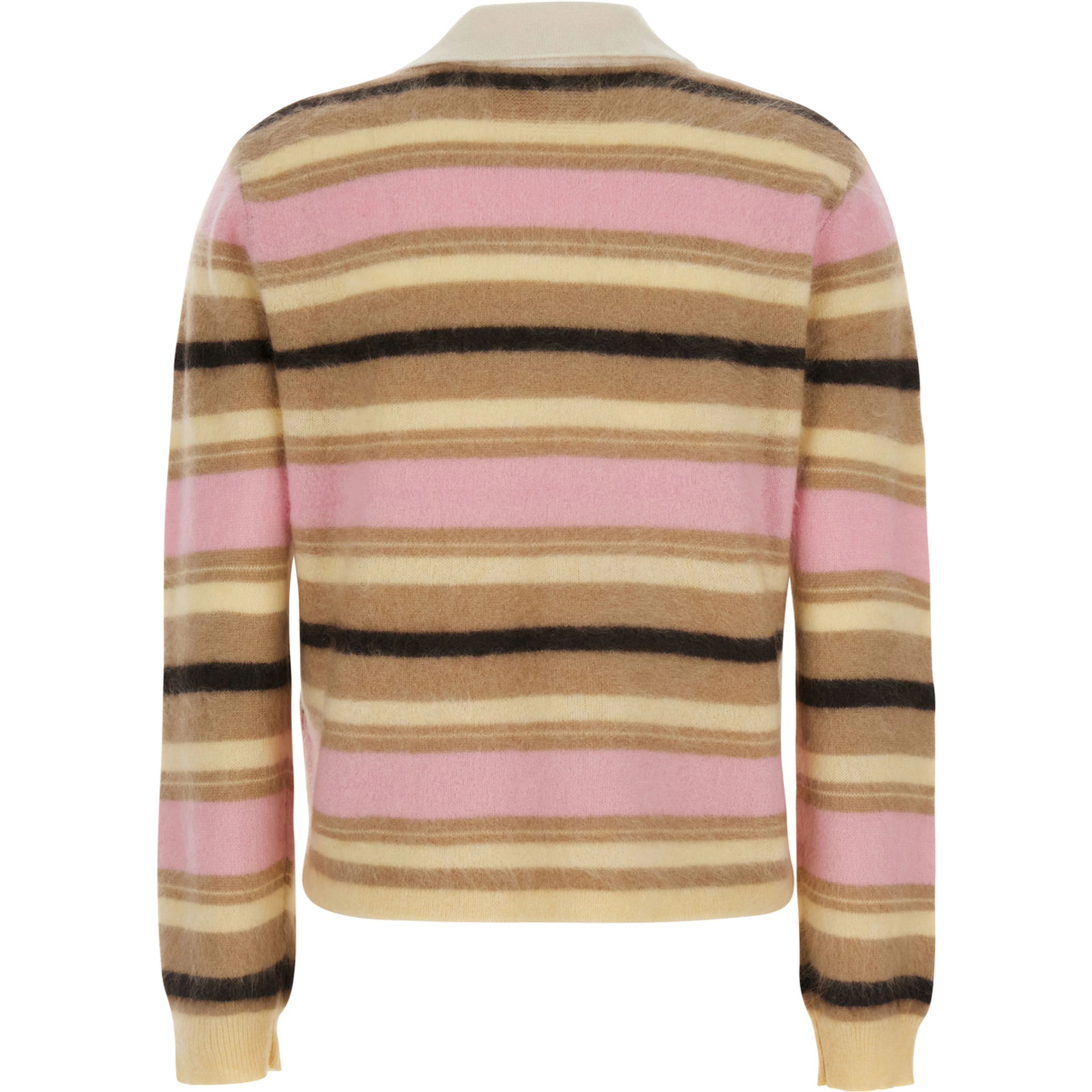 Multicolor Polo Shirt with Long Sleeves, Classic Collar and All-Over Striped Motif in Cashmere for Women
