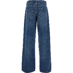 Blue Jeans with Faded Design and Wide Leg in Denim for Women