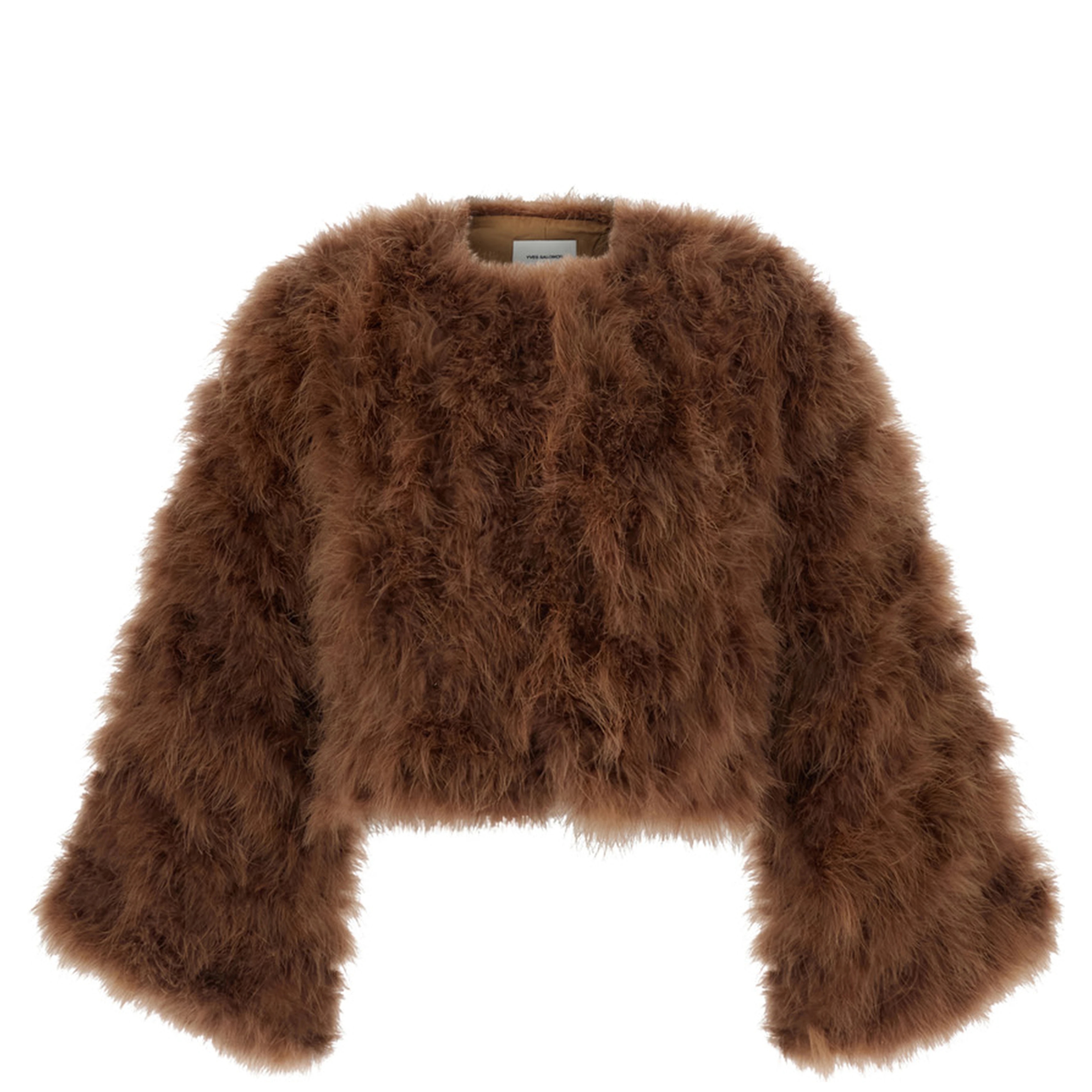 Beige Short shearling jacket with round collar and three-quarter sleeves in fur for women
