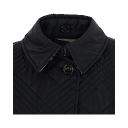 Fernleigh Black Jacket with removable leather collar and all-over Check stitching in quilted tech fabric for women