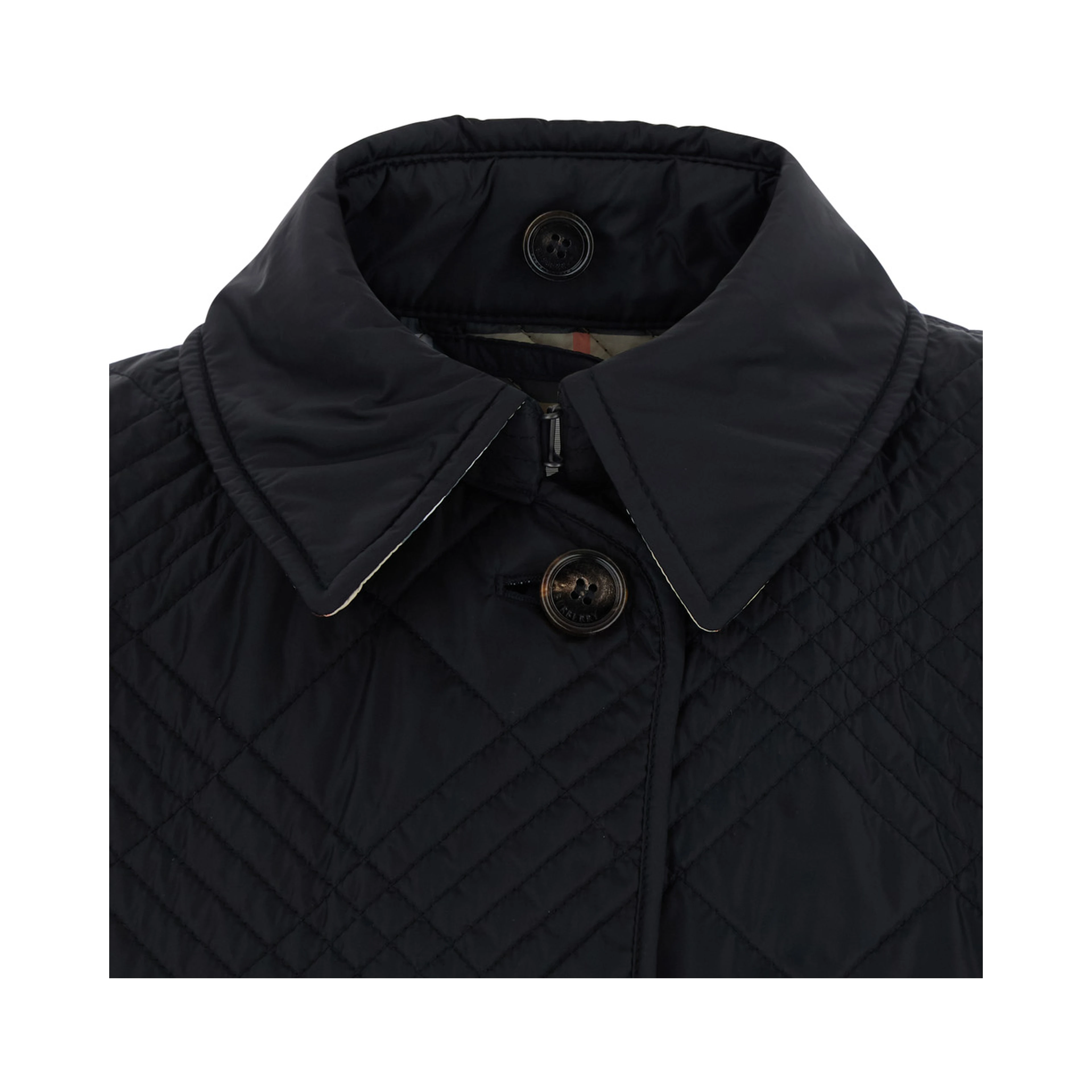 Fernleigh Black Jacket with removable leather collar and all-over Check stitching in quilted tech fabric for women