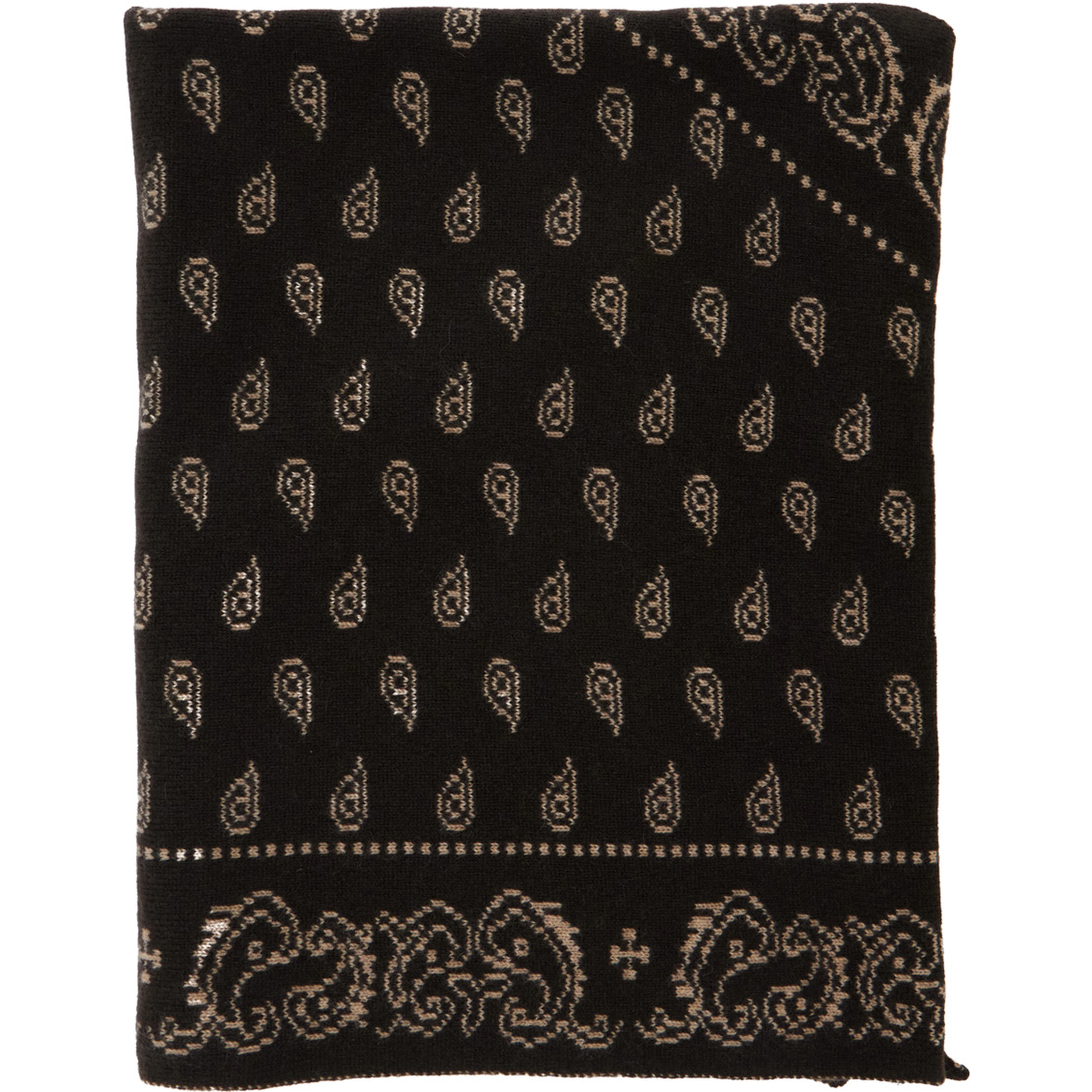 The Wild Rag Black Scarf with All-Over Motif in Cashmere for Women