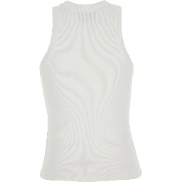 White Sleeveless Top with Round Neck and Logo Patch on the Front in Cotton for Women