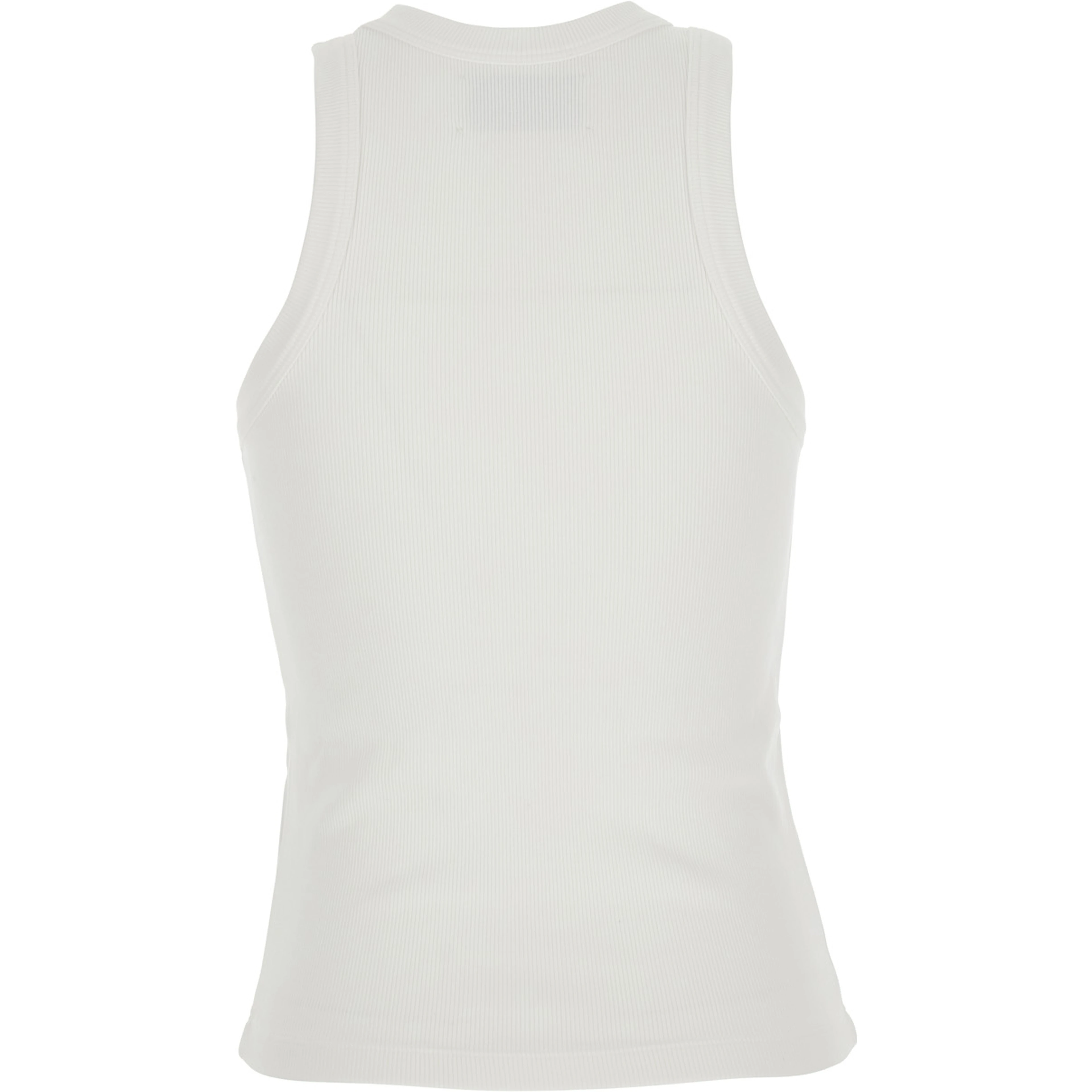 White Sleeveless Top with Round Neck and Logo Patch on the Front in Cotton for Women