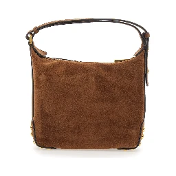 Brown Handbag with top handle and metal dots in suede for women