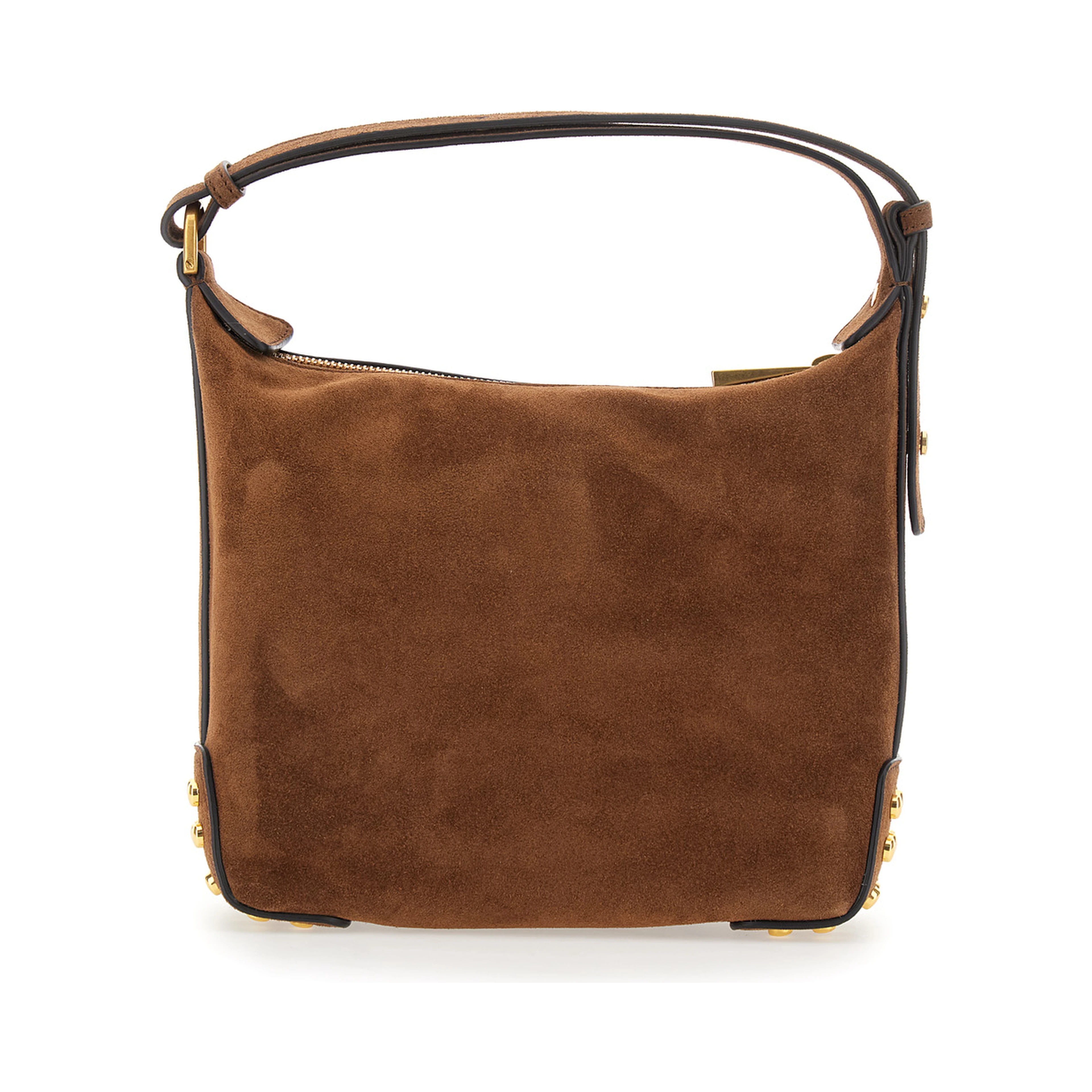 Brown Handbag with top handle and metal dots in suede for women