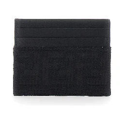 Black Cardholder with FF motif in leather and fabric for men