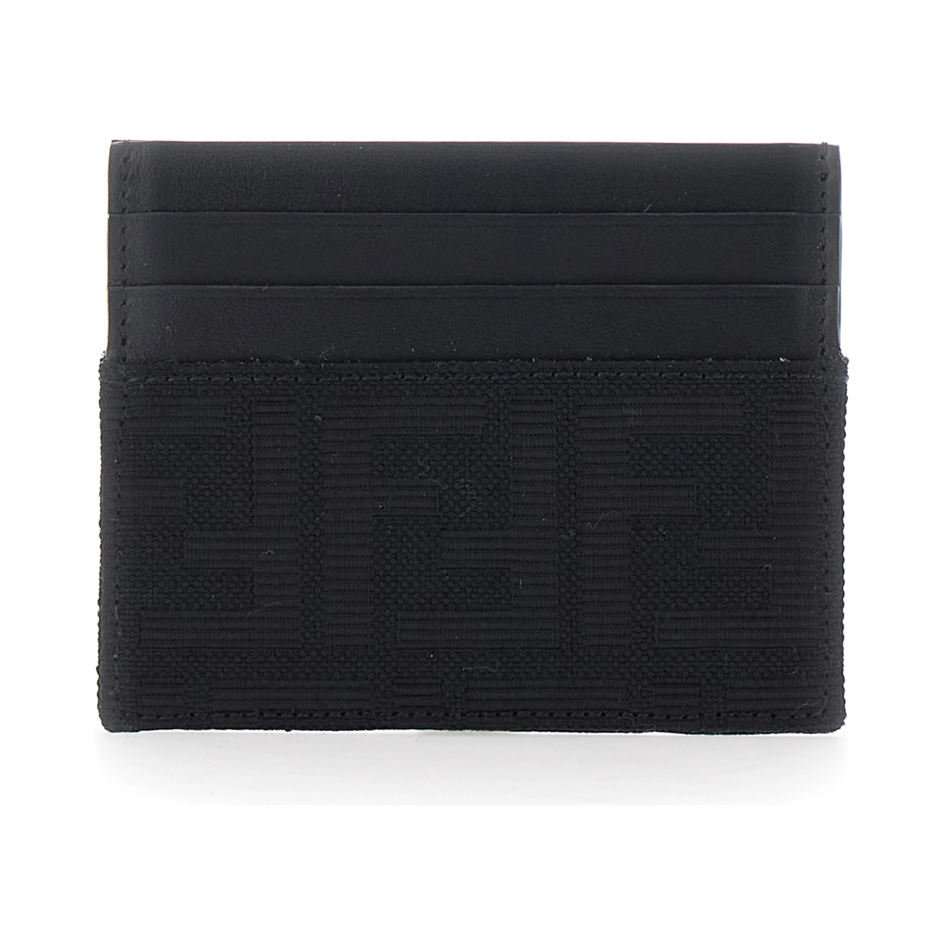 Black Cardholder with FF motif in leather and fabric for men
