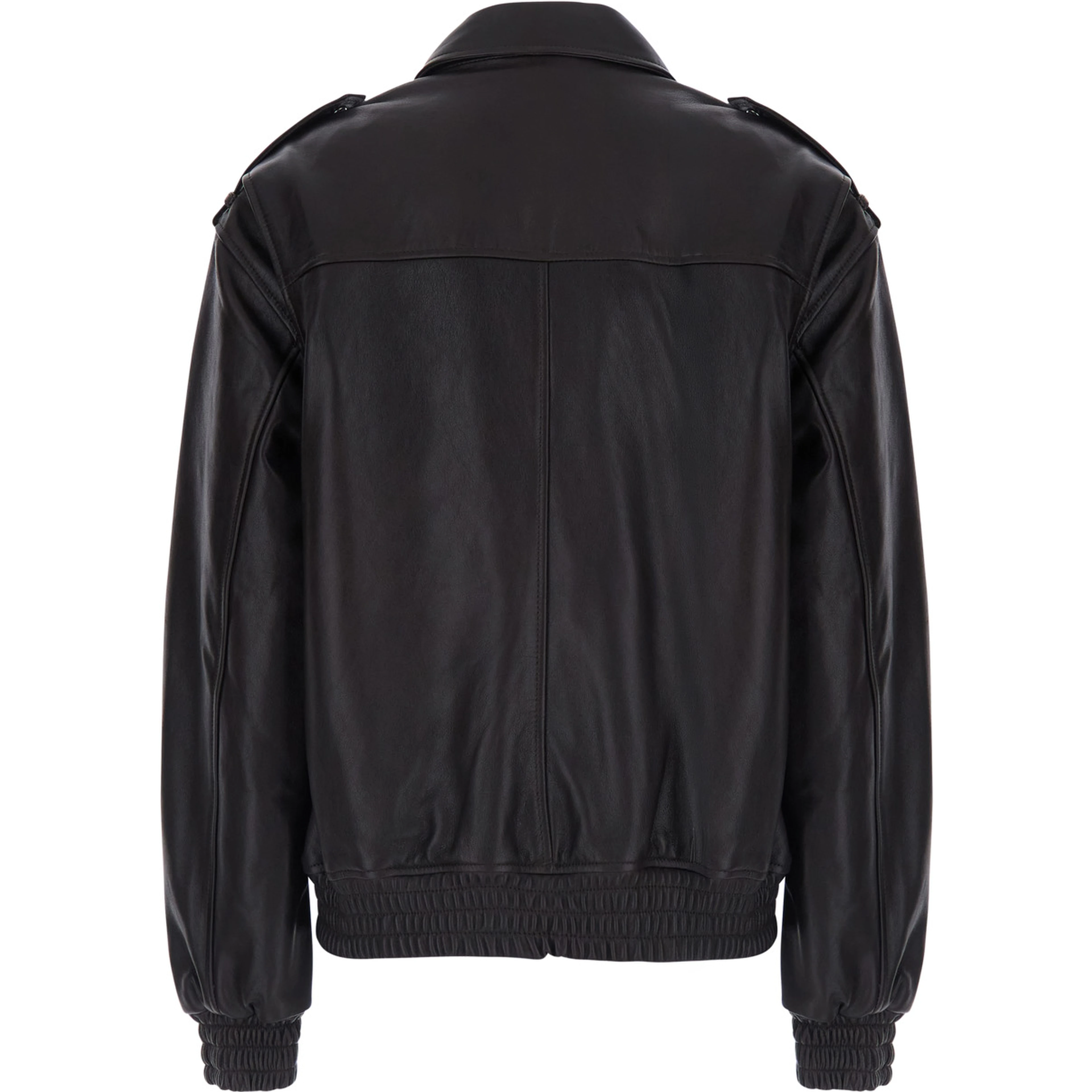 Astra Brown Jacket with classic collar and elasticated waist in leather for women