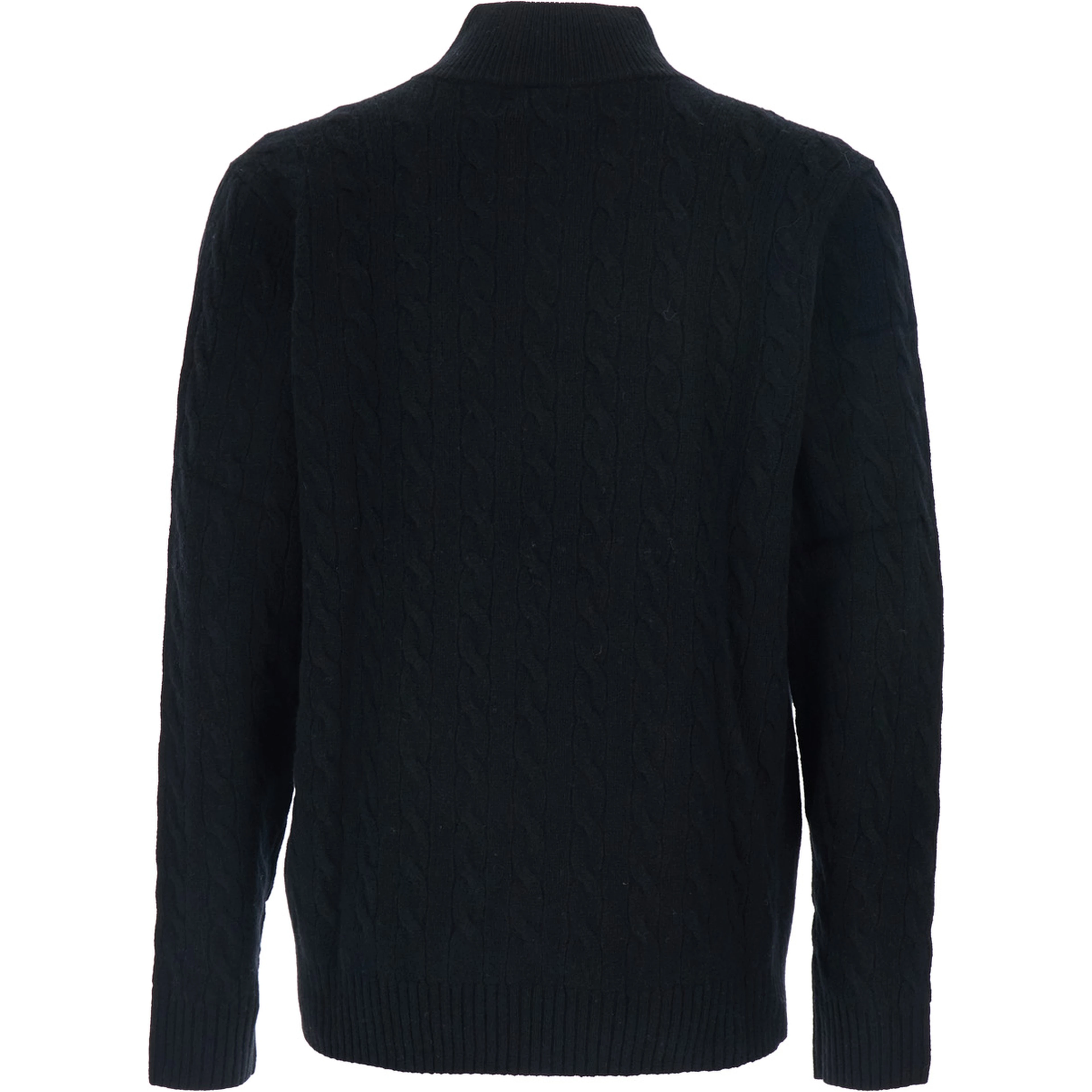 High Neck Sweater with Pony Embroidery on the Front and Half Zip Closure in Black Wool and Cashmere for Men