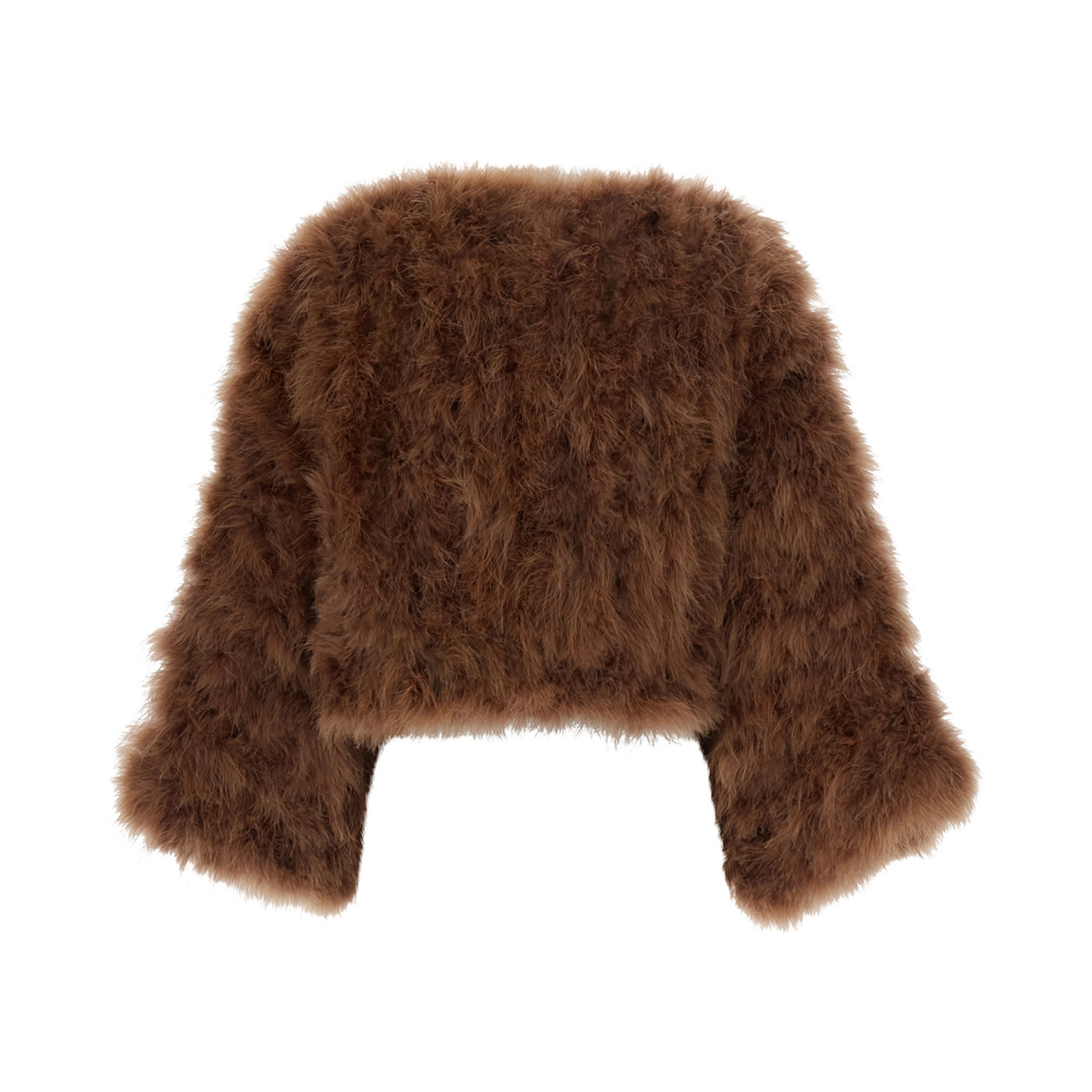 Beige Short shearling jacket with round collar and three-quarter sleeves in fur for women