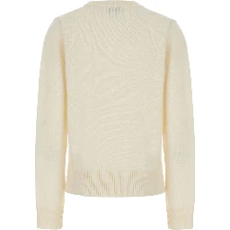 White Crewneck Sweater with Maxi Graphic on the Front in Blend Wool Women