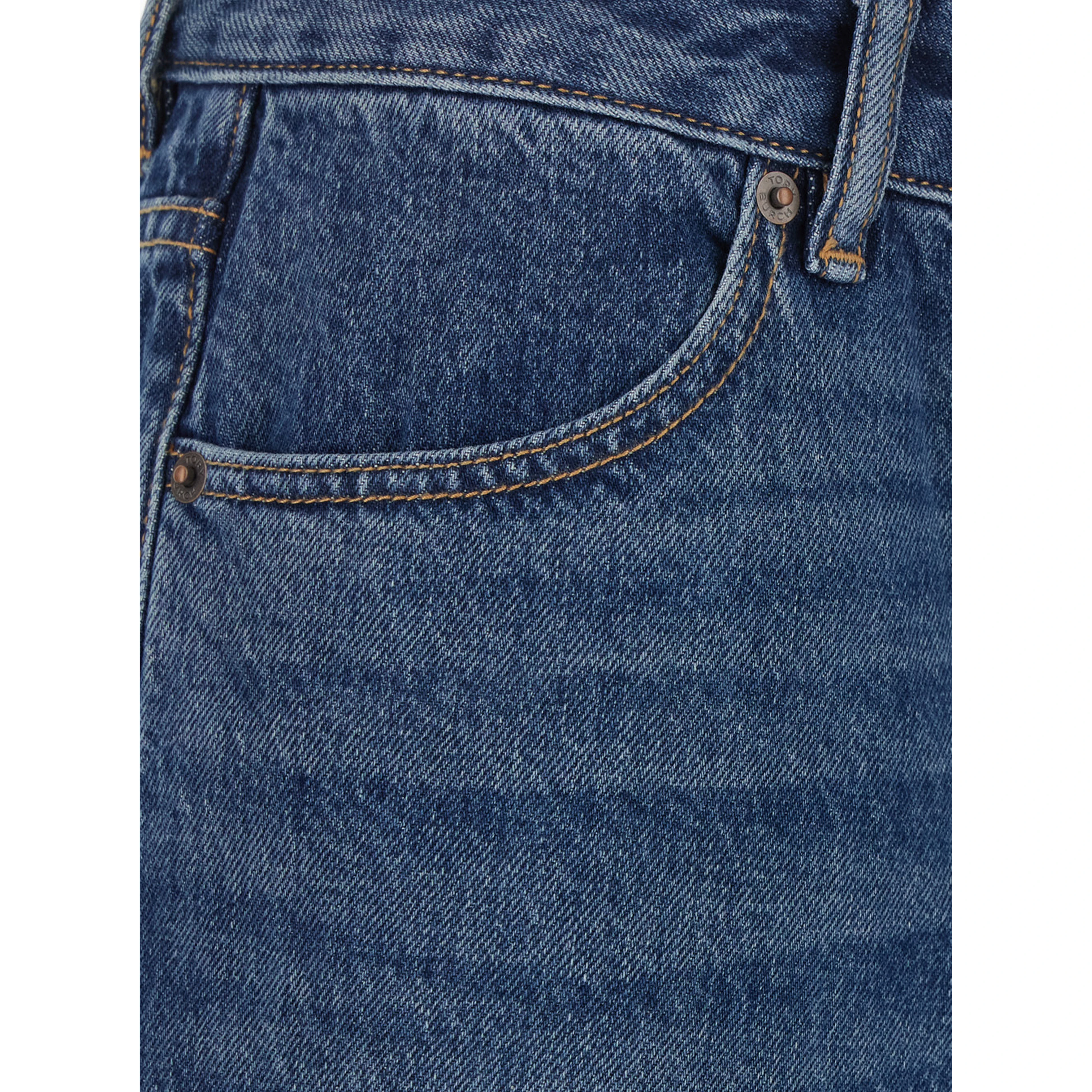 Blue Jeans with Faded Design and Wide Leg in Denim for Women