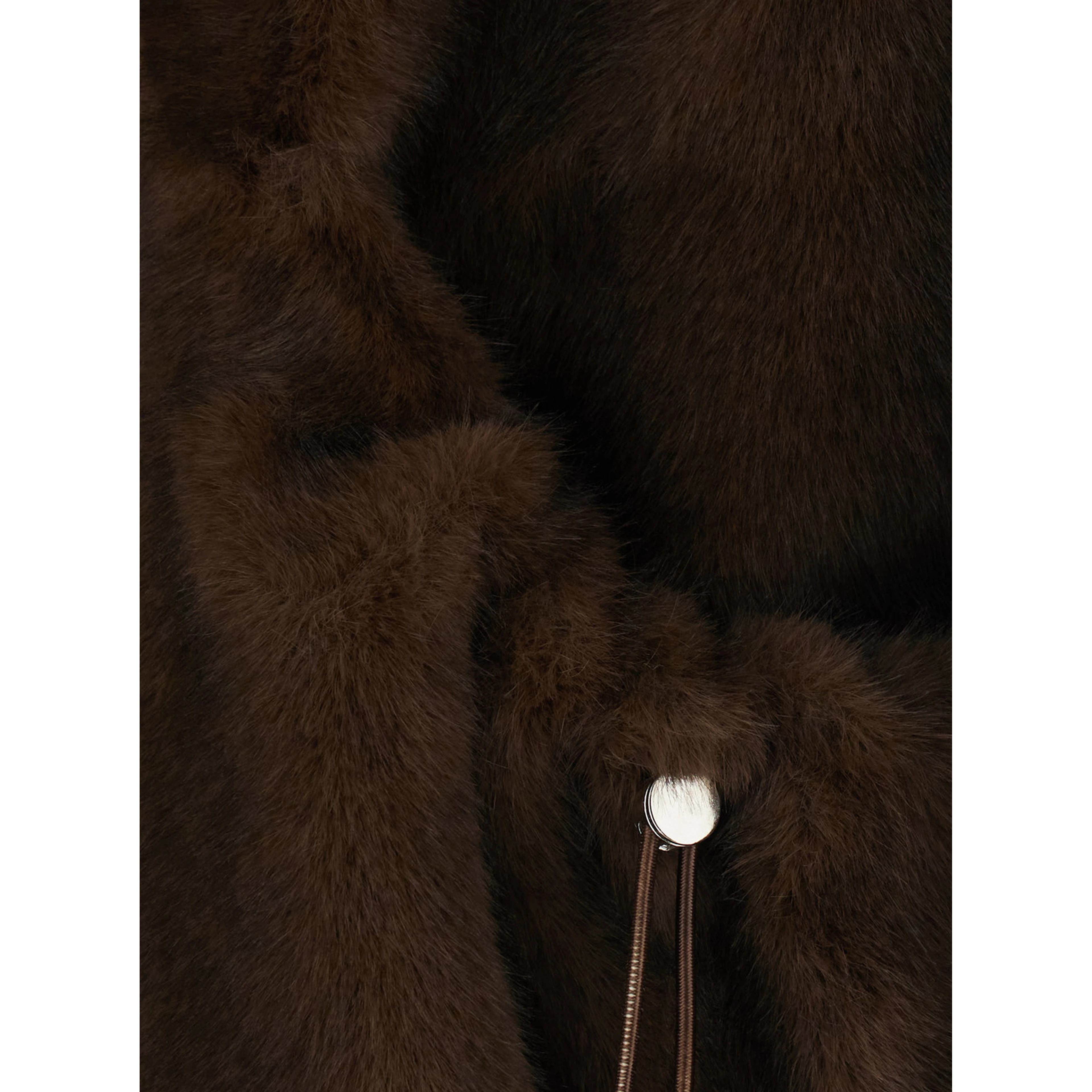 Brown Fur Hooded Coat with Front Drawstring in Eco Fur for Women