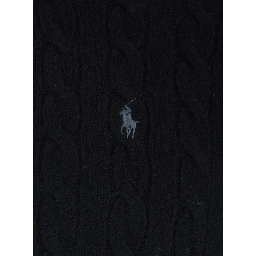 High Neck Sweater with Pony Embroidery on the Front and Half Zip Closure in Black Wool and Cashmere for Men