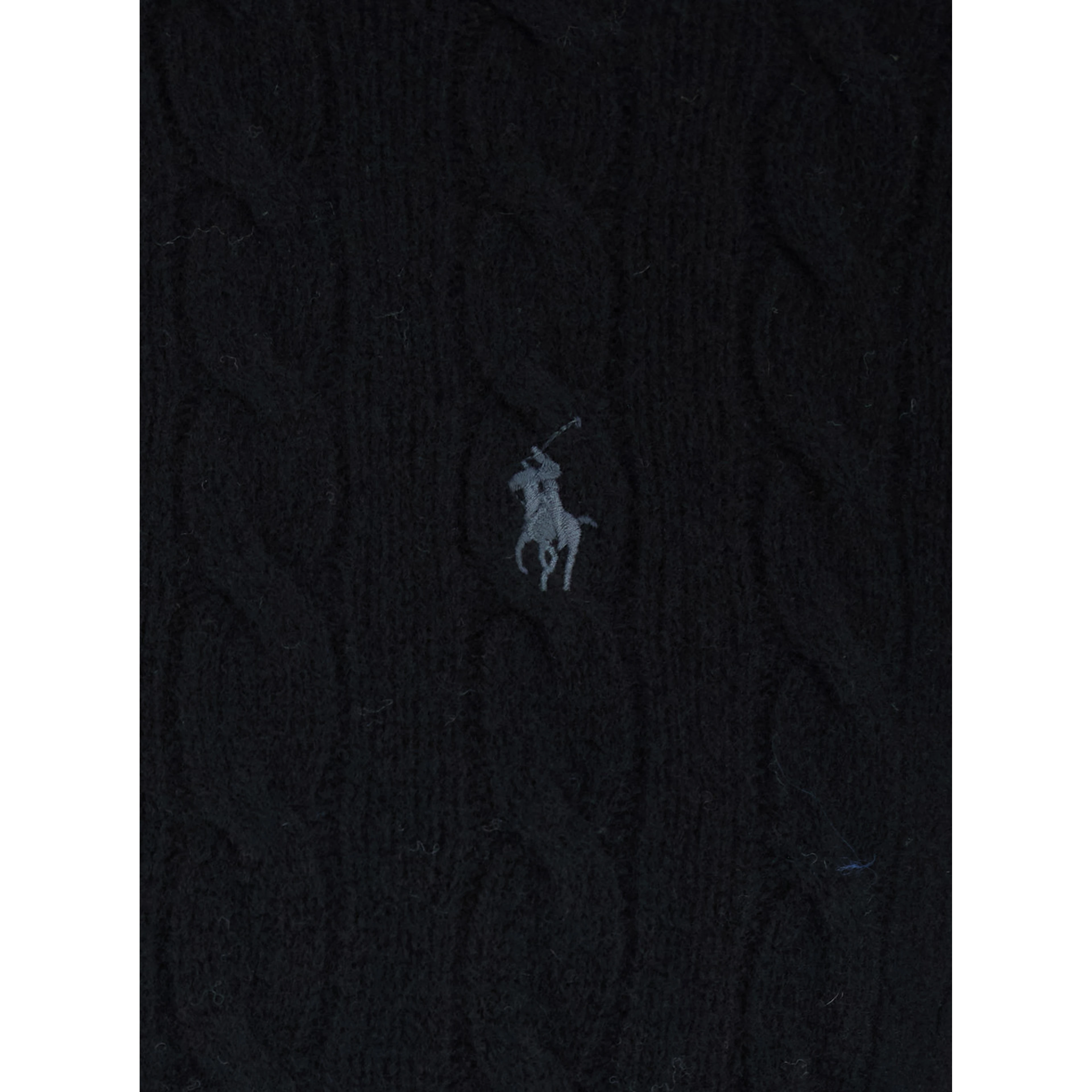 High Neck Sweater with Pony Embroidery on the Front and Half Zip Closure in Black Wool and Cashmere for Men