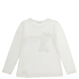 White Long Sleeve T-shirt with Maxi Print on the Front in Cotton Girl