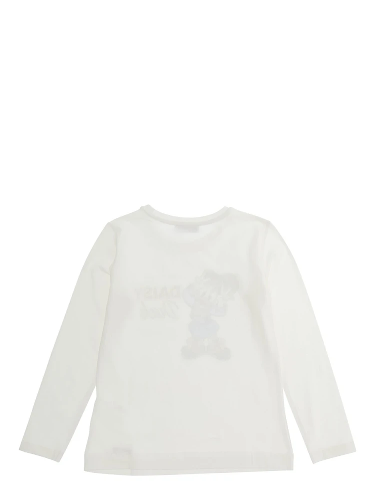 White Long Sleeve T-shirt with Maxi Print on the Front in Cotton Girl