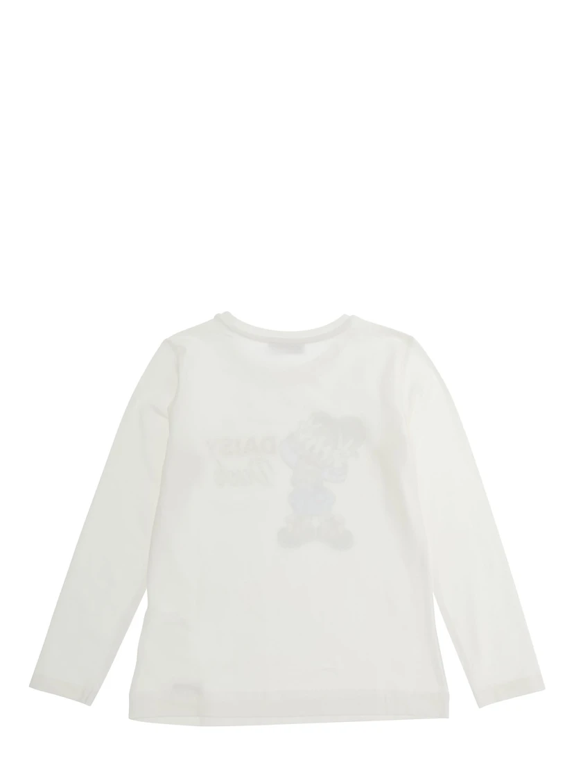 White Long Sleeve T-shirt with Maxi Print on the Front in Cotton Girl