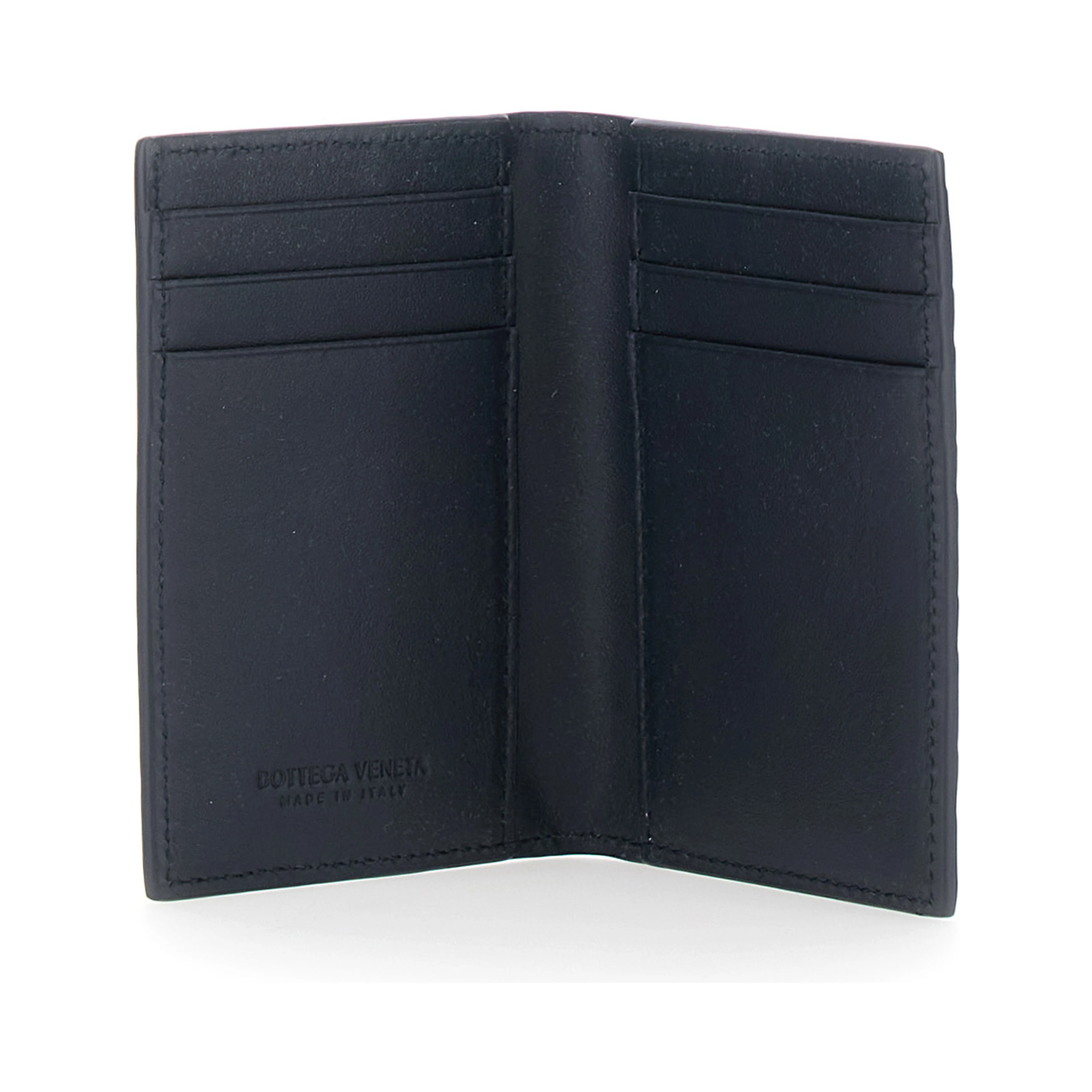 Blue Cardholder with Intreccio design and yellow stripe in leather for men