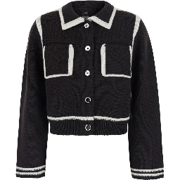 Brown crop jacket with classic collar and Contrasting details in wool women