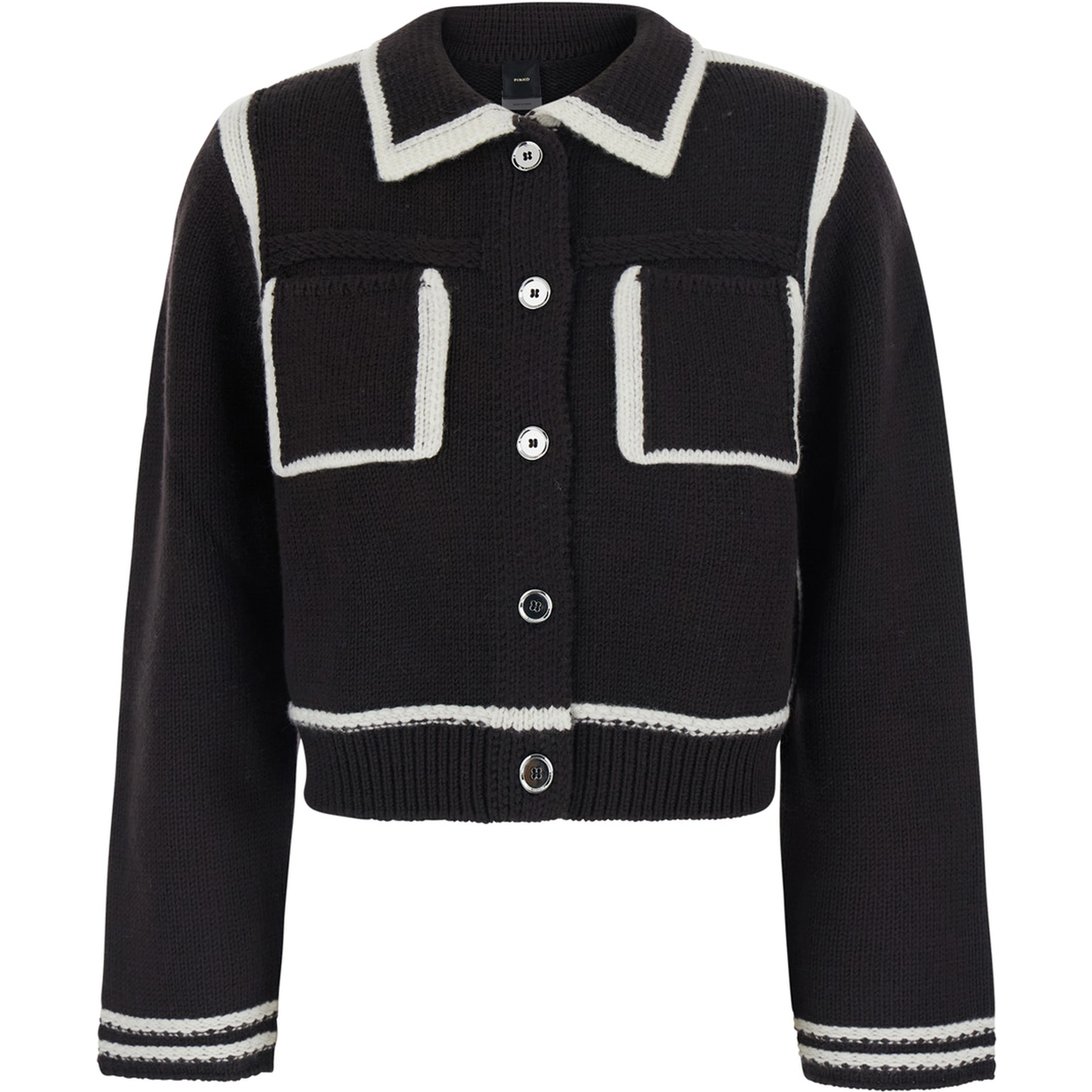 Brown crop jacket with classic collar and Contrasting details in wool women