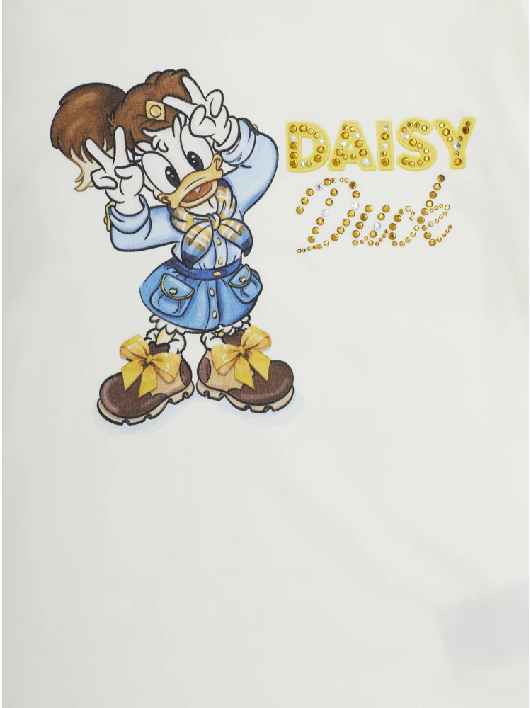 White Long Sleeve T-shirt with Maxi Print on the Front in Cotton Girl alternative