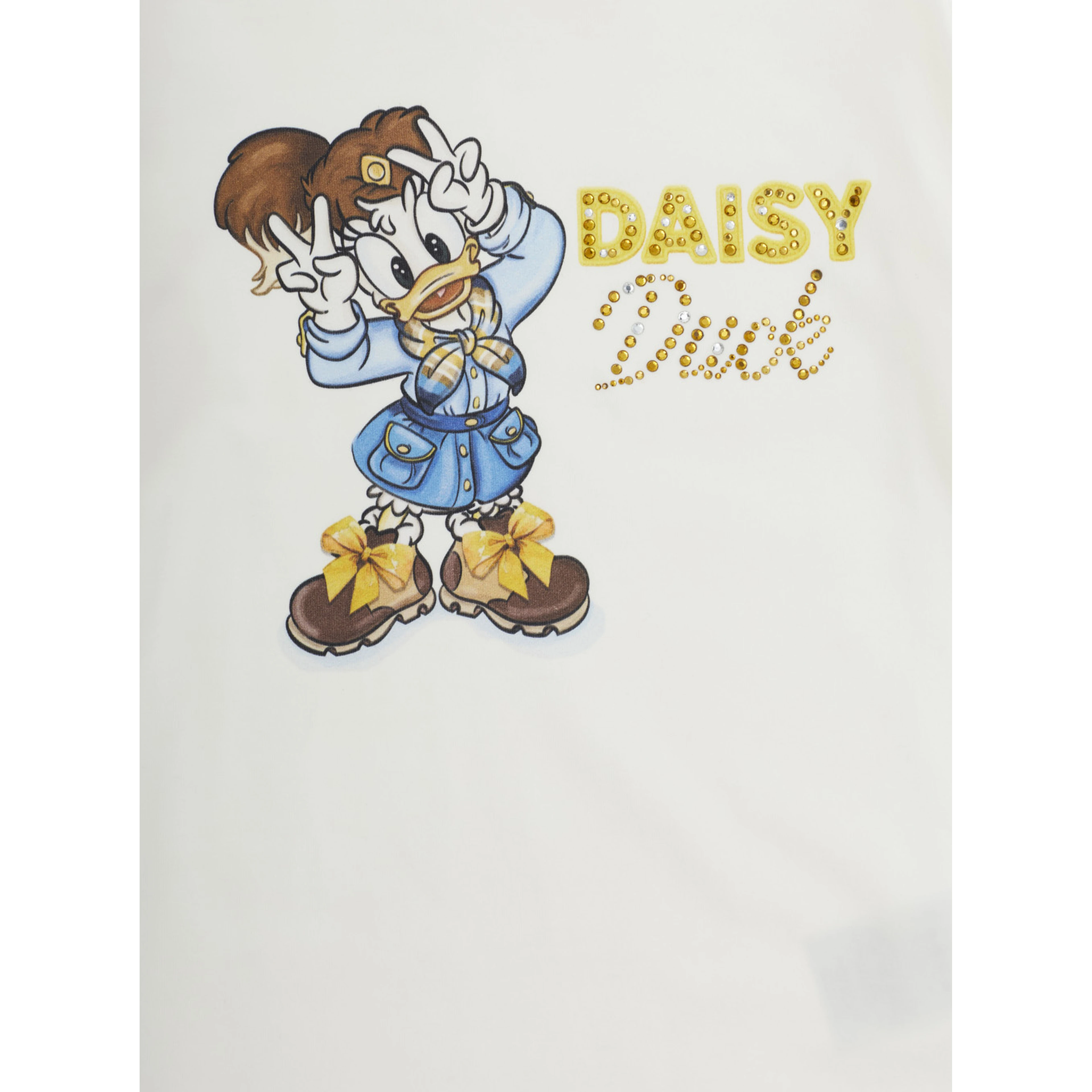 White Long Sleeve T-shirt with Maxi Print on the Front in Cotton Girl