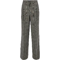 Gray Pants with logo patch on the back and all-over check motif in wool blend for women