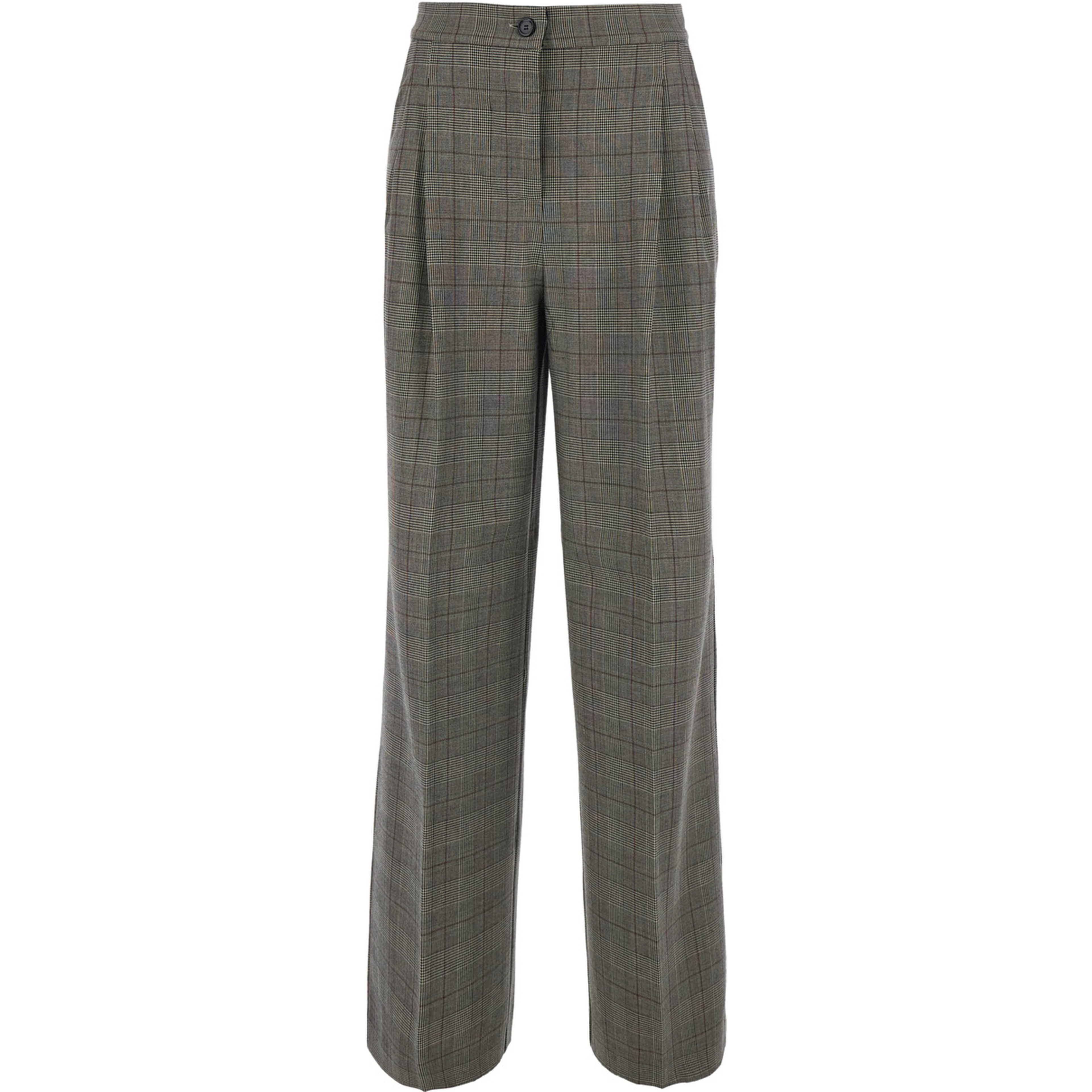 Gray Pants with logo patch on the back and all-over check motif in wool blend for women