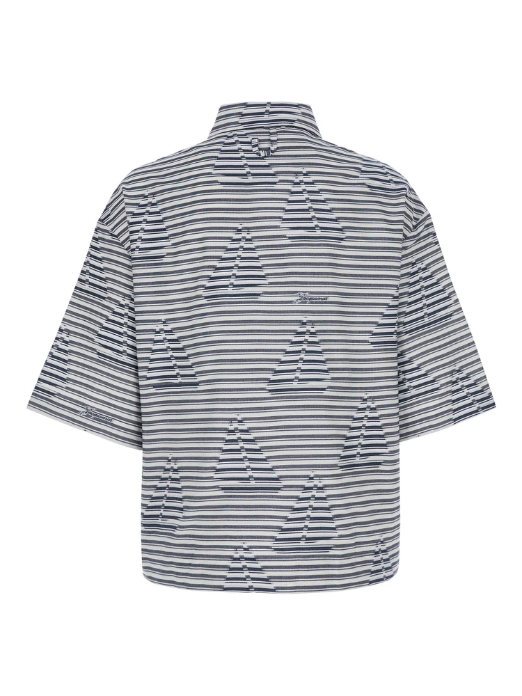 La Chemise Plage Blue Bowling Shirt with Sailboat Stripe Motif in Cotton for Men alternative