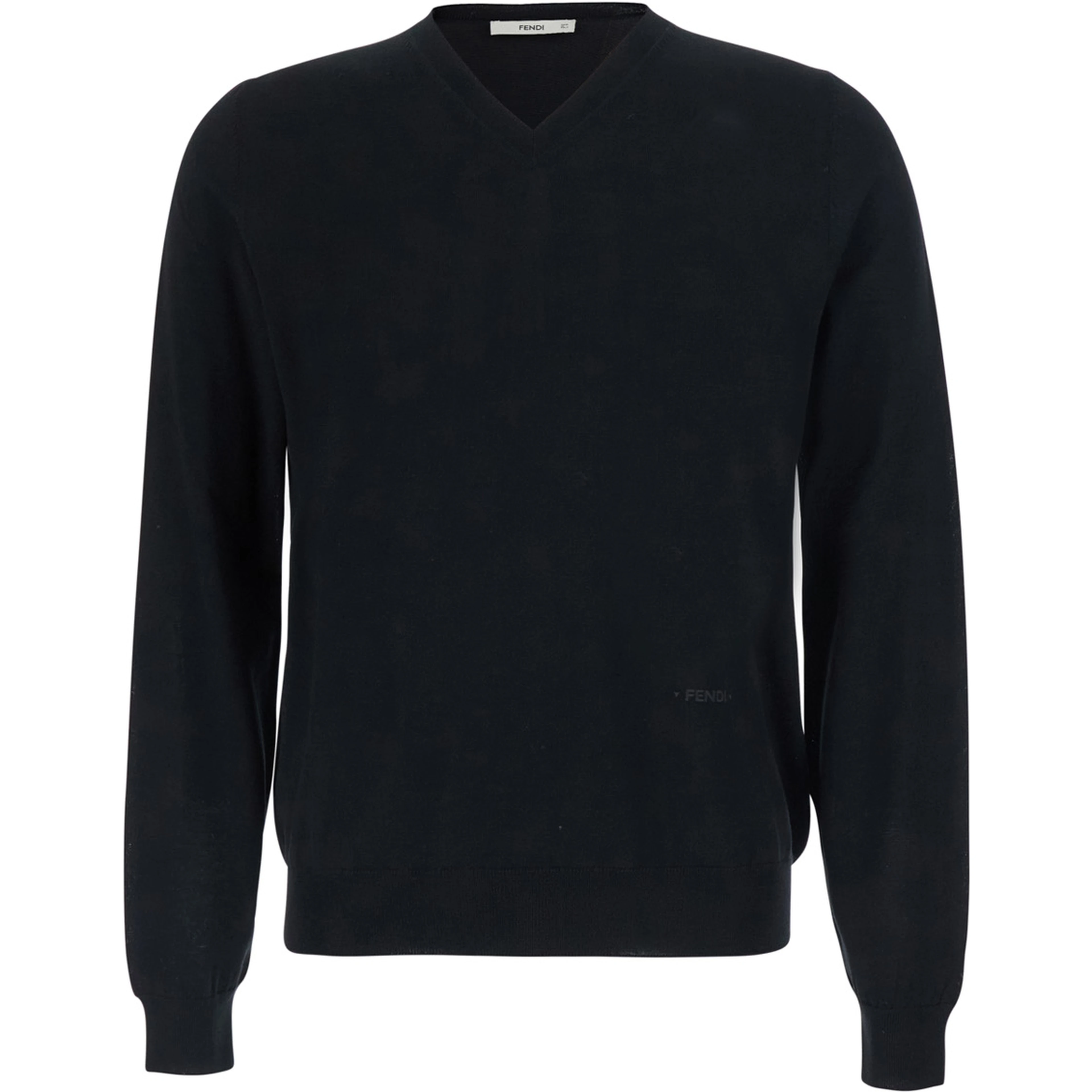 Black V-Neck Sweater with Logo Lettering on the Front in Wool for Women