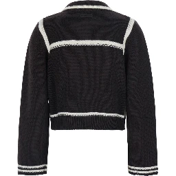 Brown crop jacket with classic collar and Contrasting details in wool women