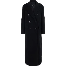 black Double-breasted coat with Notched revers in wool for women