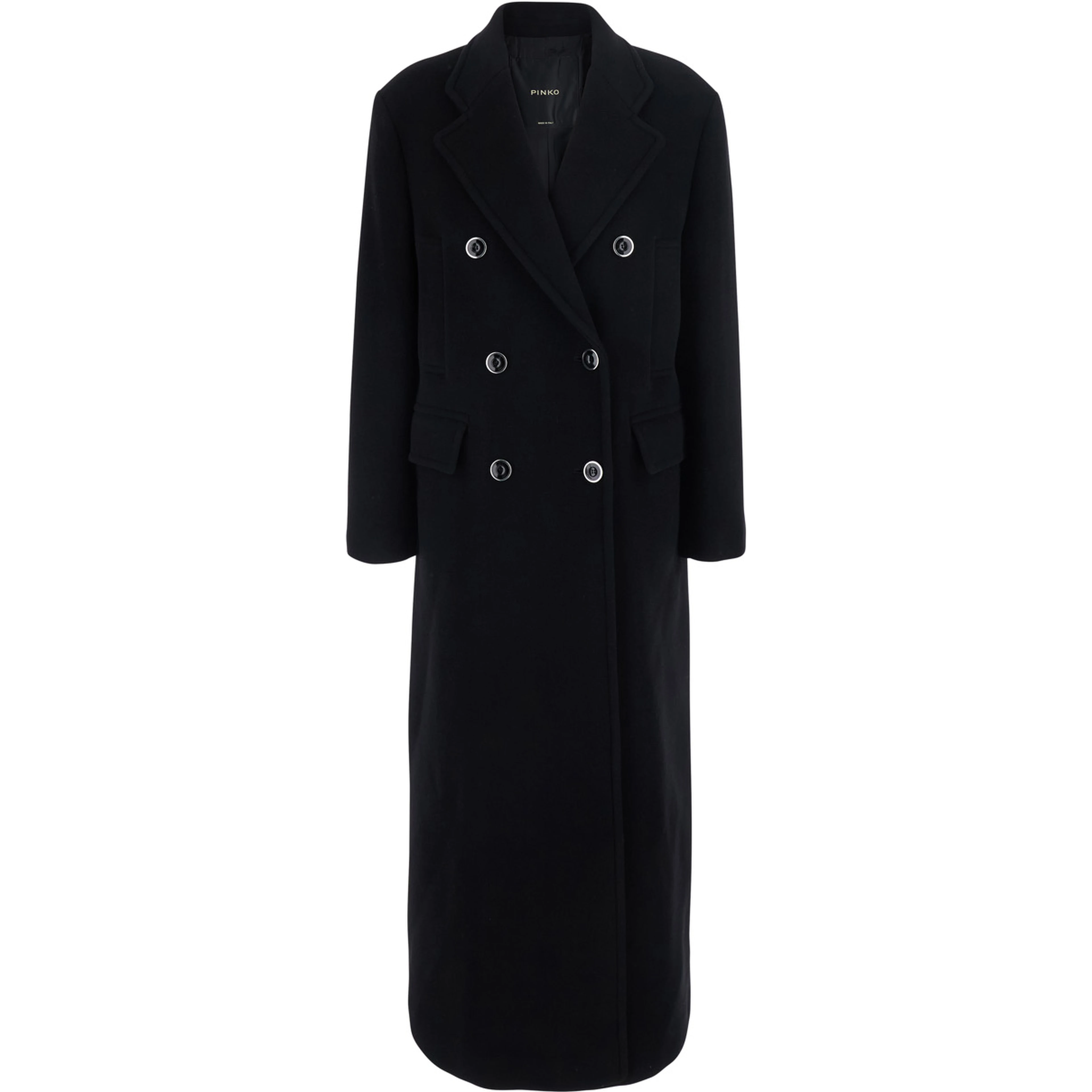 black Double-breasted coat with Notched revers in wool for women