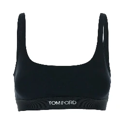 Black Bralette with Contrasting Logo Print in Modal Stretch Woman