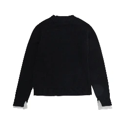 Black Crewneck sweater with ribbed trims and logo plaque on the front in Blend wool and cotton Girl