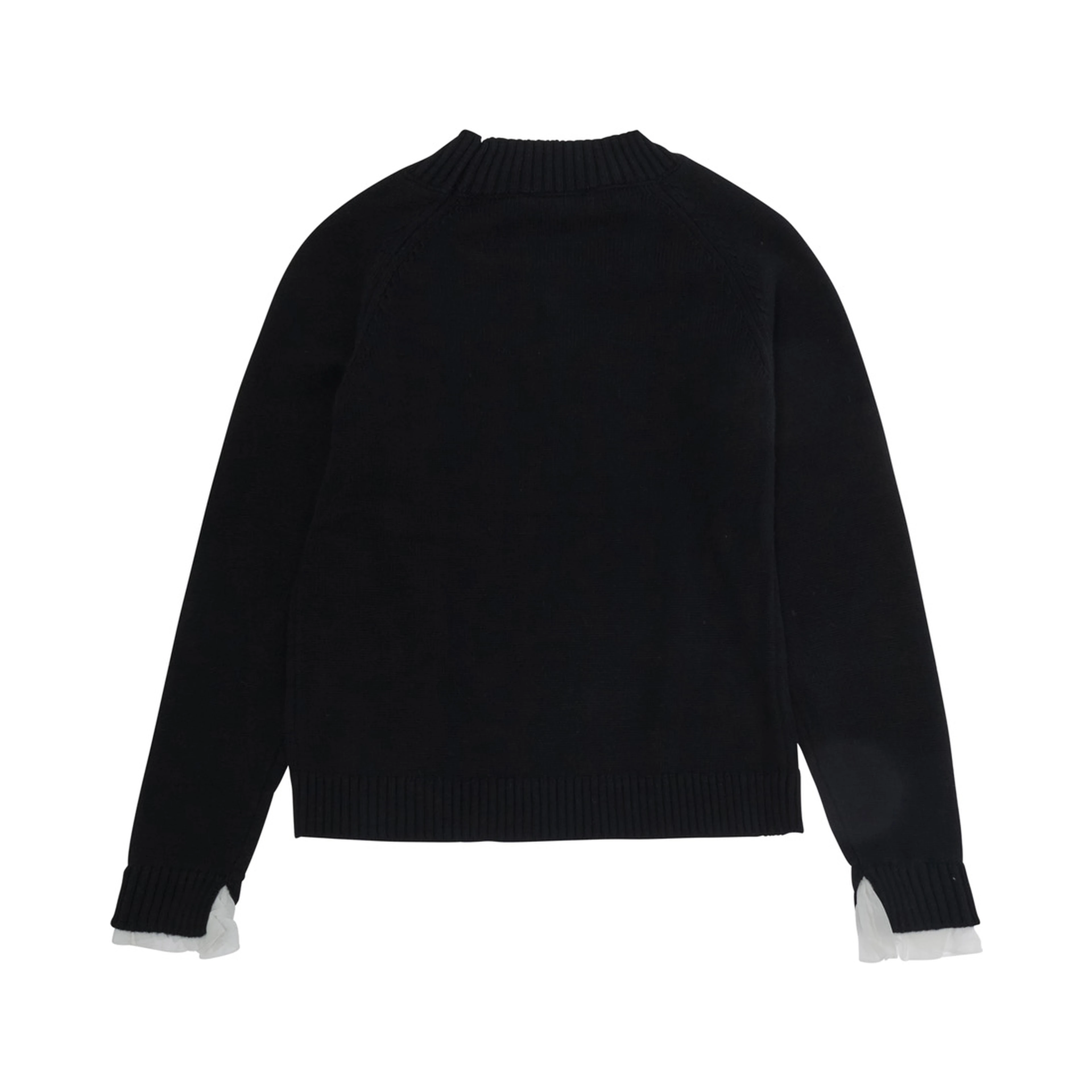 Black Crewneck sweater with ribbed trims and logo plaque on the front in Blend wool and cotton Girl