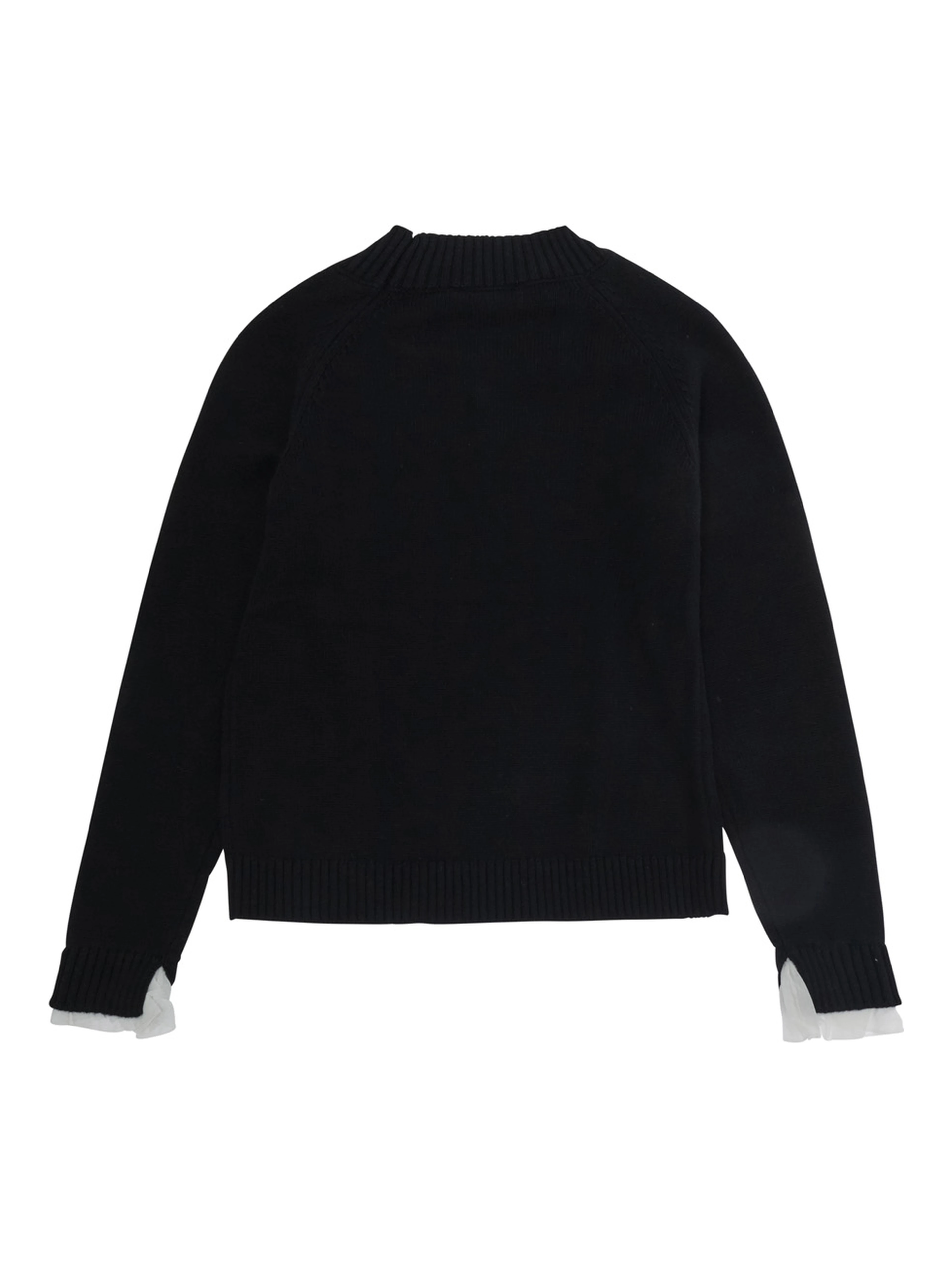 Black Crewneck sweater with ribbed trims and logo plaque on the front in Blend wool and cotton Girl