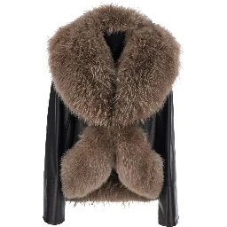 Black Jacket with fur design in Leather woman