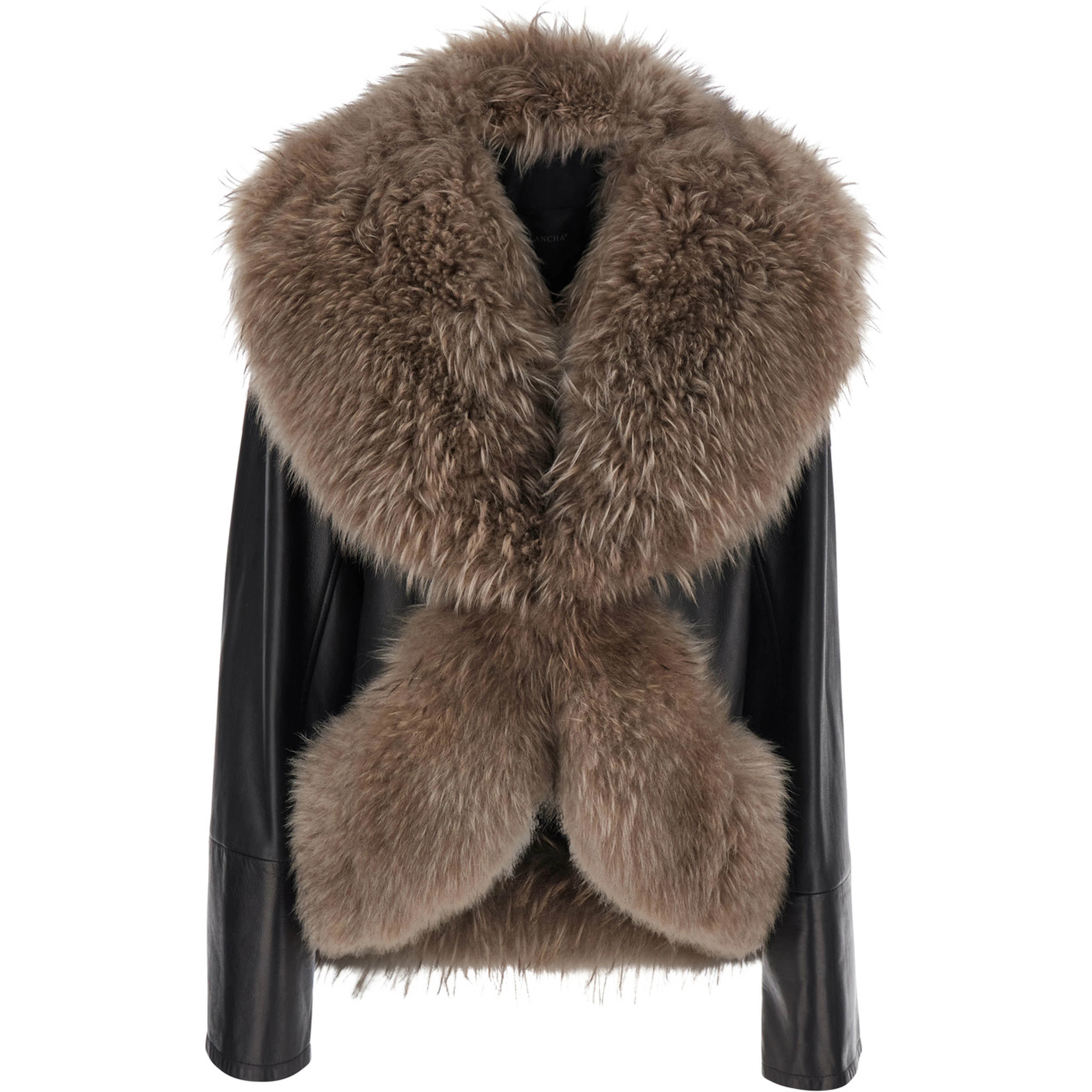 Black Jacket with fur design in Leather woman