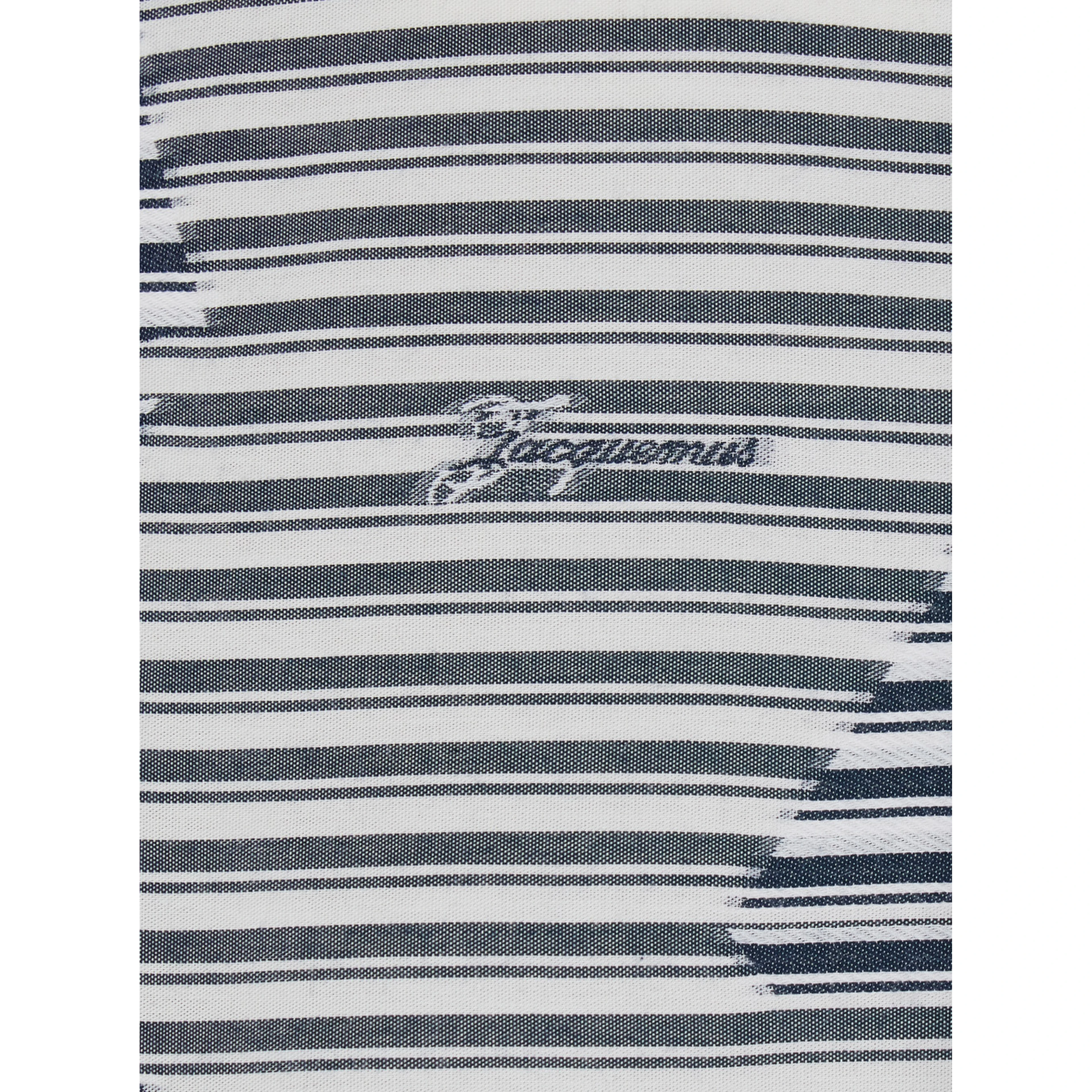 La Chemise Plage Blue Bowling Shirt with Sailboat Stripe Motif in Cotton for Men