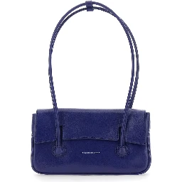 Shoulder Bag in Shiny Blue Leather for Women