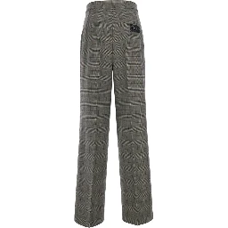 Gray Pants with logo patch on the back and all-over check motif in wool blend for women