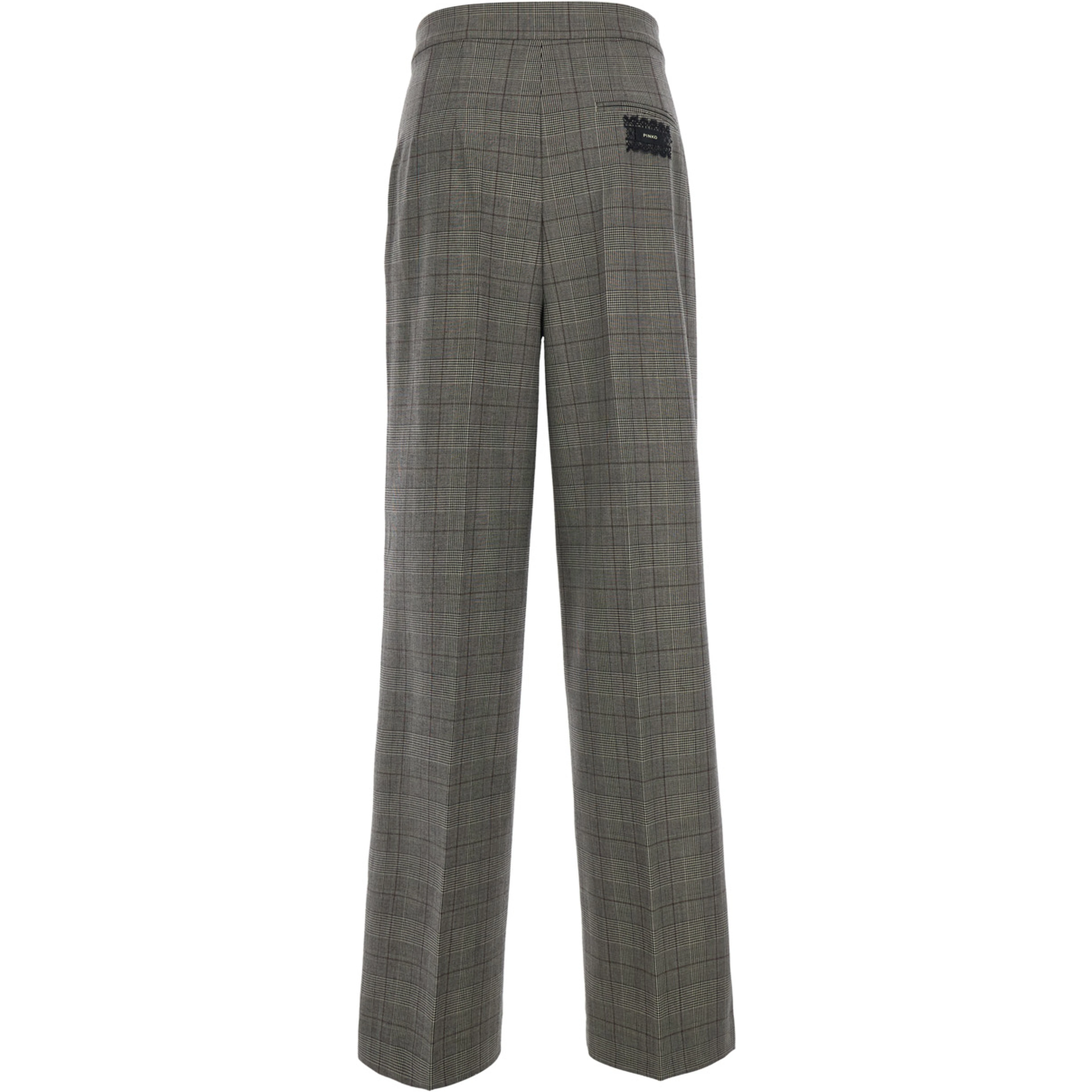 Gray Pants with logo patch on the back and all-over check motif in wool blend for women